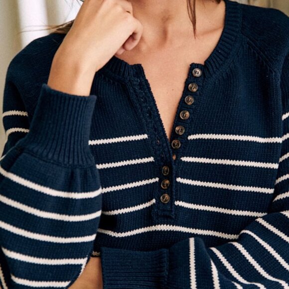 Sezane Leontine Navy and White Striped Sweater - Picture 1 of 9